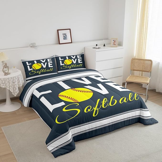 Feelyou Kids Softball Comforter Set Twin Size Softball Gaming Bedding Set for Boys Girls Teens Bedroom Decor Sports Theme Comforter Women Men Baseball Gaming Duvet Set with 1 Pillow Case - LeafyLoom