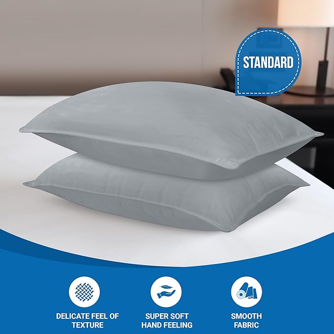 Utopia Bedding Bed Pillows for Sleeping (Grey), Standard Size, Set of 2, Hotel Pillows, Cooling Pillows for Side, Back or Stomach Sleepers - LeafyLoom