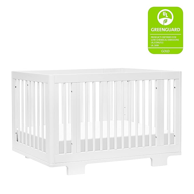 Babyletto Yuzu Convertible All-Stages Bassinet, Midi, Full-Size Crib in White, Greenguard Gold Certified, Portable & Adjustable with Conversion Kits and Pads Included - LeafyLoom