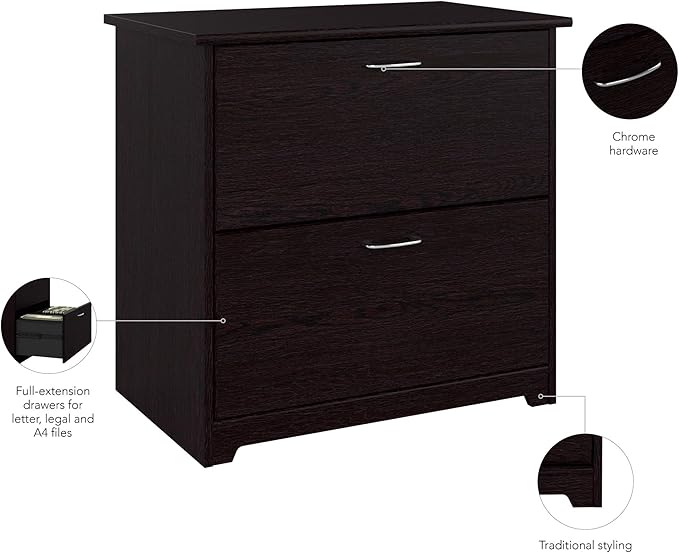 Bush Business Furniture Cabot 2 Drawer Lateral File Cabinet | Letter, Legal, and A4-size Document Storage for Home Office, 32W, Espresso Oak - LeafyLoom