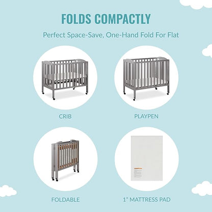 3 in 1 Portable Folding Stationary Side Crib in Steel Grey, Greenguard Gold Certified, Safety Wheels with Locking Casters, Convertible, 3 Mattress Heights - LeafyLoom