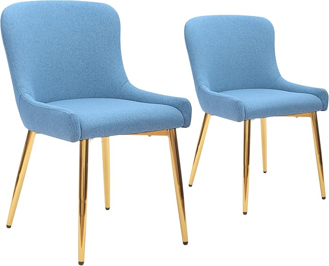 CangLong Mid Century Modern Leisure Upholstered Metal Legs for Kitchen Living Room Dining Chair,Set of 2, Blue - LeafyLoom