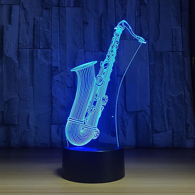 Music Instruments Saxophone 3D Optical Illusion Lamp 7 Colors Change Timing Remote Control and Touch Button Children Kids Bedside Table LED Night Light - LeafyLoom