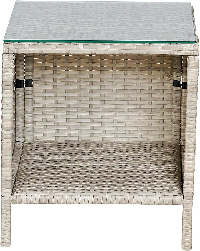 BTEXPERT Outdoor Wicker Conversation 3 Piece Bistro Set Garden Patio Yard Porch Furniture Space Saving Pe Rattan 2 Chairs Cushions Side Storage Glass Table Gray/Cream 3pc, OneSize - LeafyLoom