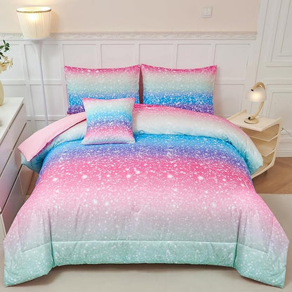 PERFEMET Rainbow Queen Comforter Set with Sheets, 6 Pieces Blue Green Bedding Sets for Girls, Tie Dye Ombre Bed Set for Bedroom Decoration, Lightweight All Season Bed in A Bag - LeafyLoom