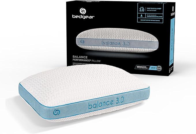 Bedgear Balance Performance Pillow - Size 3.0 - Moisture Wicking Bed Pillows for All Sleep Positions - Medium-Firm - Washable Cover - Back, Stomach, and Side Sleeper Pillow - 20" W x 26" L x 6.5" H - LeafyLoom