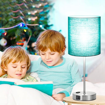 𝟮𝟬𝟮𝟯 𝗡𝗘𝗪 Green Touch Table Lamps Set of 2 with 2 USB & AC Outlet, 3-Way Dimmable Bedside Nightstand Lamps for Bedroom lamps Living Room Nursery, 800 Lumens 5000K Daylight Bulbs Included - LeafyLoom