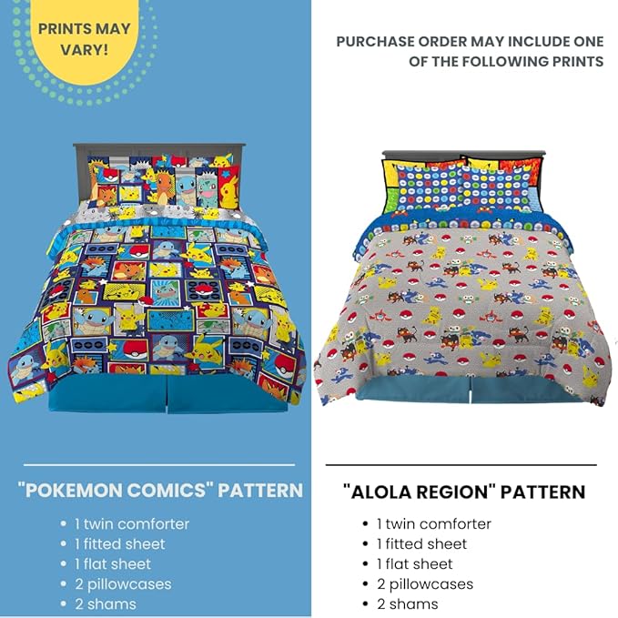 Franco Kids Bedding Super Soft Comforter and Sheet Set with Sham, 7 Piece Full Size, Pokemon - LeafyLoom