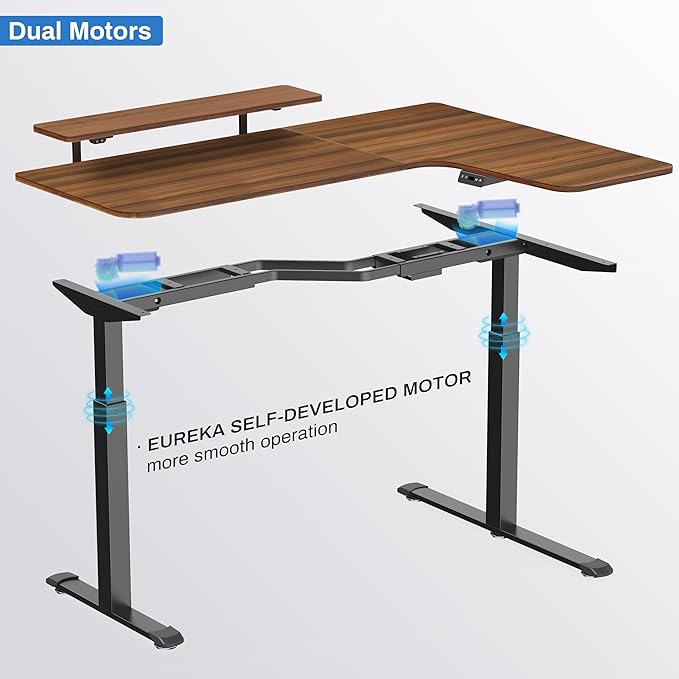 EUREKA ERGONOMIC Standing Desk Electric Adjustable Height (61"x43") Computer Desk with Keyboard Tray Sit Stand Desk L Shaped Desk for Work/Home Office,Dual Motor,Memory Presets,2 USB/RGB,Walnut/Right - LeafyLoom