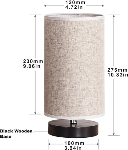 Table Lamp, Bedside Nightstand Lamp, Simple Desk Lamp, Fabric Wooden Table Lamp for Bedroom Living Room Office Study, Cylinder Black Base - LeafyLoom