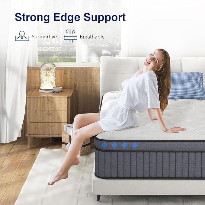 Queen Mattress - Upgrade Strengthen - 12 Inch Hybrid Queen Size Mattresses in a Box, Mattress Queen Size with Memory Foam and Independent Pocket Springs, Strong Edge Support, Release Pressure, Medium - LeafyLoom