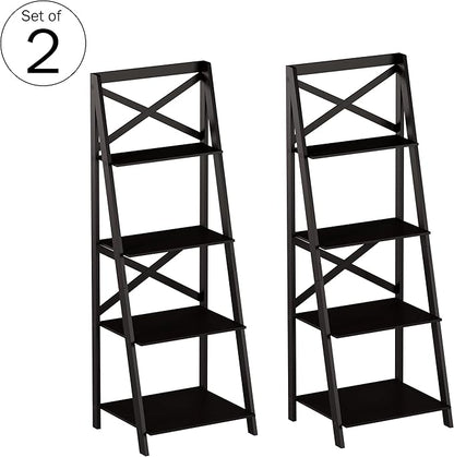 Lavish Home 4-Tier Ladder Bookshelf Set – Set of 2 Free Standing Wooden Living Room Shelves – Decorative Bookcases for Home and Office (Black) - LeafyLoom