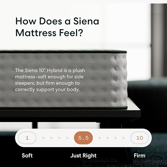 Siena 10” King Hybrid Plush Mattress - Memory Foam & Innerspring System - 180 Night Trial - Premium Pressure-Relieving Layers - 10 Year Manufacturer Warranty - CertiPUR-US® Certified - LeafyLoom