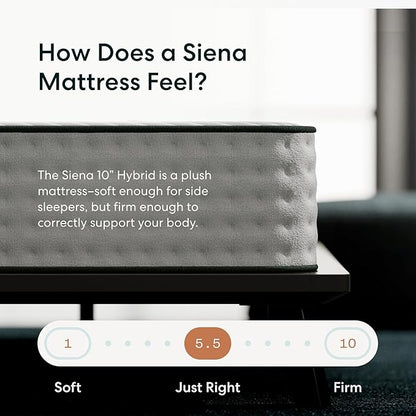 Siena 10” Twin XL Hybrid Plush Mattress - Memory Foam & Innerspring System - 180 Night Trial - Premium Pressure-Relieving Layers - 10 Year Manufacturer Warranty - CertiPUR-US® Certified - LeafyLoom