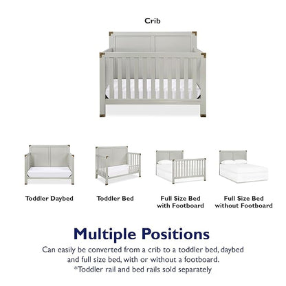 Baby Relax Miles 5-in-1 Convertible Crib for Nursery, Soft Gray - LeafyLoom