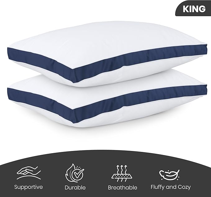 Utopia Bedding Bed Pillows for Sleeping King Size (Navy), Set of 2, Cooling Hotel Quality, Gusseted Pillow for Back, Stomach or Side Sleepers - LeafyLoom