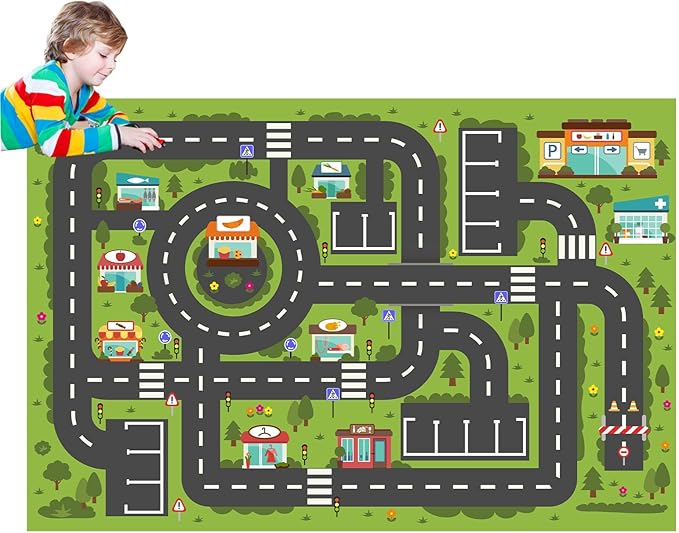 Car Rug Play Mat, Road Rug Carpet for Kids, City Life Educational Road Traffic Carpet for Ages 3-12 Years Old(120×180cm/47×71inch) - LeafyLoom