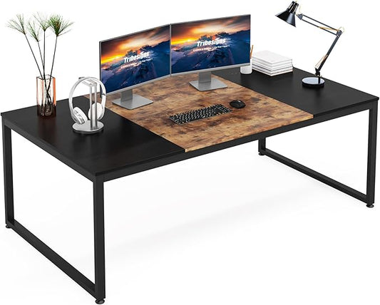 70.8 Inch Executive Desk, Large Computer Office Desk, Industrial Simple Business Study Writing Table for Home Office - LeafyLoom