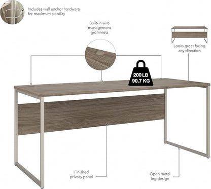 Bush Business Furniture Hybrid 72W x 30D Computer Table Desk with Metal Legs in Modern Hickory - LeafyLoom