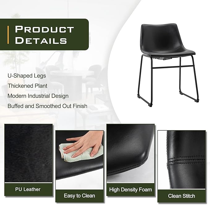 NicBex Retro Side Chair Dining Chair with Metal Legs for Kitchen, Living, Dining Room, Set of 2, (Black Color) (A-GE17014-USSU014) - LeafyLoom