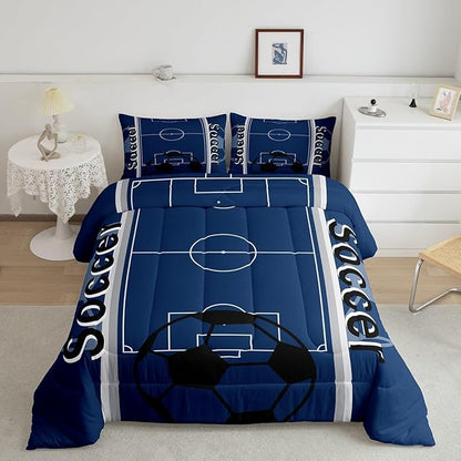 Feelyou Kids Soccer Ball Game Comforter Set Twin Size Rugby Sports Bedding Set for Boys Girls Teens Bedroom Decor Football Comforter Football Lover Duvet Set with 1 Pillow Case - LeafyLoom