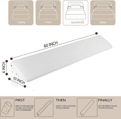 Bed Wedge Pillow,Headboard Pillow,Mattress Wedge,Close The Gap (0-8") Between Your Mattress and Headboard,Bed Gap Filler (White, Queen) - LeafyLoom