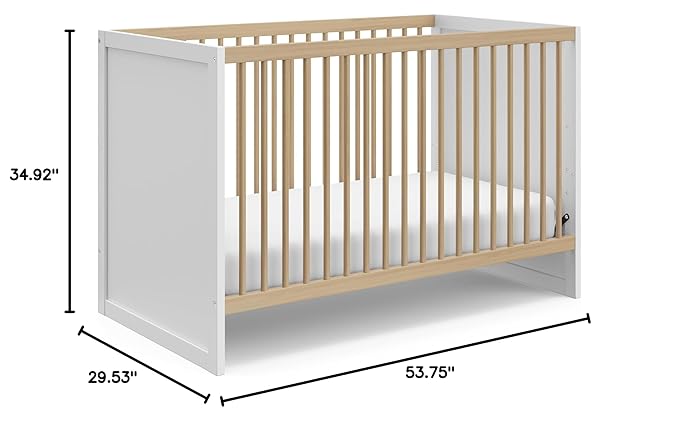 Storkcraft Calabasas 3-in-1 Convertible Crib (White with Driftwood) – GREENGUARD Gold Certified, Fits Standard Crib Mattress, Converts to Toddler Bed, Modern Style, Easy 30-Minute Assembly - LeafyLoom