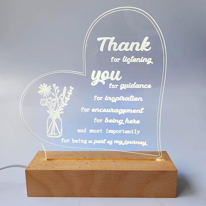 Thank You Gifts for Women Men Acrylic Dimmable Led Night Light Coworker Retirement Inspirational Gift for Colleague Leaving Friends Teacher Birthday Christmas Gifts Decorative Plaques Bedroom Decor - LeafyLoom