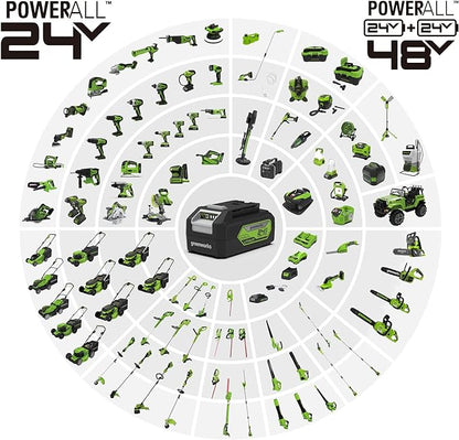 Greenworks 24V Axial Leaf Blower (100 MPH / 330 CFM), 2Ah Battery and Charger Included - LeafyLoom