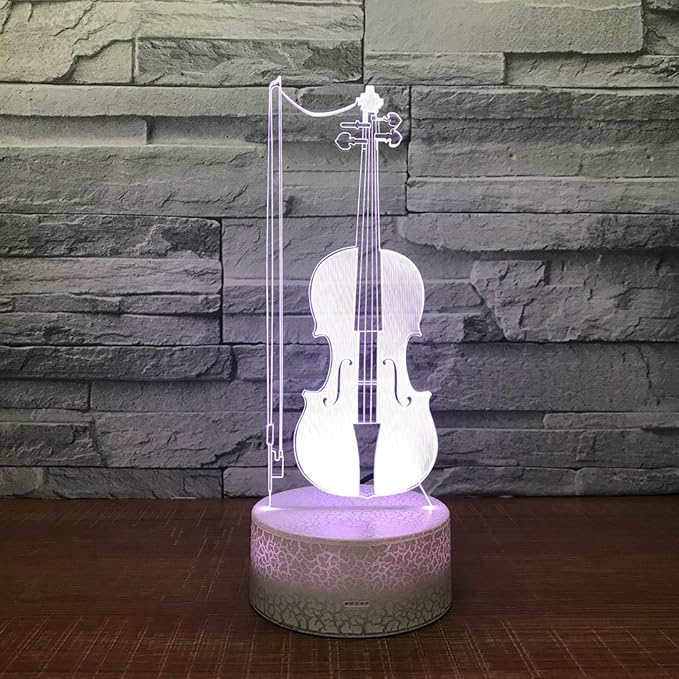 Violin Instrument Night Light 3D Visual Desk Lamp Violin Toy Household Home Room Decor 7 Colors Change Bedroom Touch Table Light Birthday Gift Christmas for Kids and Adult Violin Lover - LeafyLoom