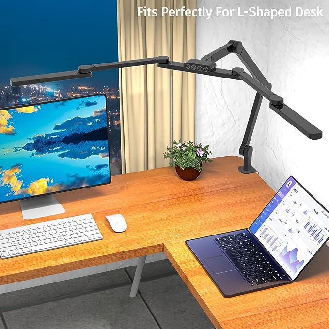 LED Desk Lamp with Clamp, 41.5" Clamp on Architect Desk Lamp for Home Office, 24W Bright Tall Computer LED Desk Light Clip on Office Lamp Adjustable Overhead Table Light for Work Craft - LeafyLoom