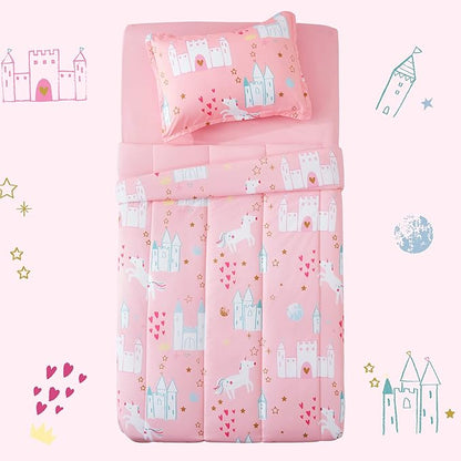 SLEEP ZONE Kids Bedding Comforter Set Full/Queen Size - Super Soft & Cute Printed 3-Piece Comforter Set All Seasons for Boys, Girls, Fade Resistant, Machine Washable, Unicorn Castle - LeafyLoom