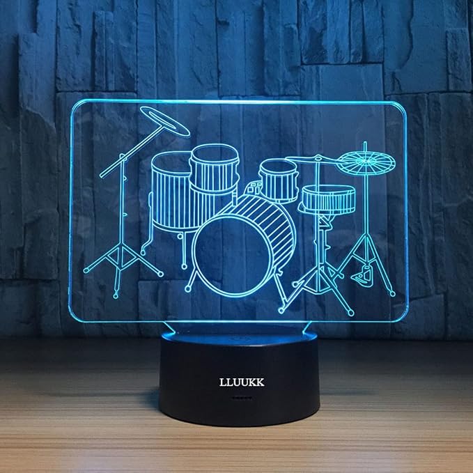 Visual 3D Night light Lamp Drum toys Desk Lamp Table decoration household accessories Kids gift boys festival for music lovers - LeafyLoom