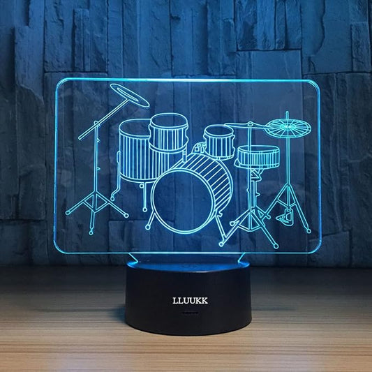 Visual 3D Night light Lamp Drum toys Desk Lamp Table decoration household accessories Kids gift boys festival for music lovers - LeafyLoom