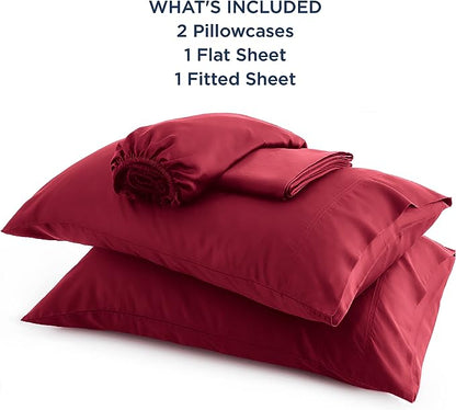 Bedsure Full Size Sheets, Cooling Sheets Full, Rayon Derived from Bamboo, Deep Pocket Up to 16", Breathable & Soft Bed Sheets, Hotel Luxury Silky Bedding Sheets & Pillowcases, Burgundy - LeafyLoom