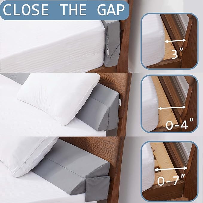 Limthe Headboard Gap Filler Queen,Bed Wedge Pillow for Headbpard Gap,Mattress Gap Filler (0-7"),Foam Wedge Pillow Fill Gap Between Headboard/Wall and Mattress Grey 60"x10"x6" - LeafyLoom