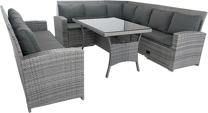 5 Pieces Outdoor Rattan Patio Furniture Sectional, Seater Conversation Set with 3 Storage Under Seat Wicker + Dark Cushion for Backyard, Deck, Poolside, Zl-Grey - LeafyLoom