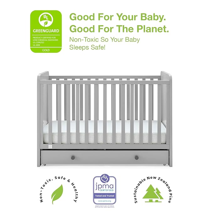 GAP babyGap Graham 4-in-1 Convertible Crib with Storage Drawer - Greenguard Gold Certified, Grey/Dark Grey - LeafyLoom