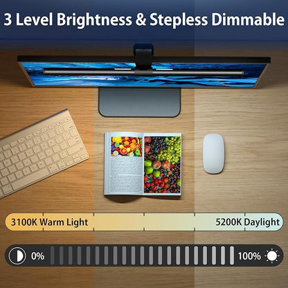 OOWOLF 20.1inch Monitor Light Bar with Backlight, Eye-Caring Computer Light, Screen Light Bar, CRI≥95 Desk Lamp, Dual Light, Filter Blue-Light,3-Color Mode, Memory Dimming, for E-Reading Home Office - LeafyLoom