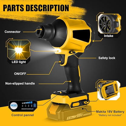 Cordless Dust Blower Compatible with Dewalt 20V Battery, Brushless Handheld Blower Cordless Sawdust Blower 447 MPH/39 CFM for Garages, Sawmill Room, Workshop Cleaning(Tool Only, No Battery) - LeafyLoom