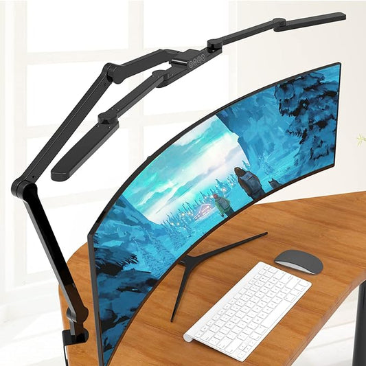 LED Desk Lamp with Clamp, 41.5" Clamp on Architect Desk Lamp for Home Office, 24W Bright Tall Computer LED Desk Light Clip on Office Lamp Adjustable Overhead Table Light for Work Craft - LeafyLoom