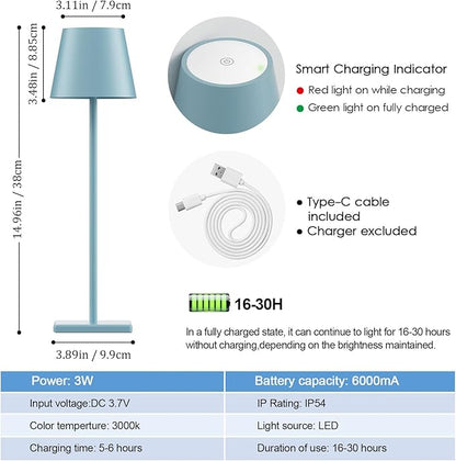 4 Packs Rechargeable LED Table Lamp,6000mAh Outdoor Cordless Table Lamp Waterproof Portable, Stepless Dimmable Table Lamp for Restaurant/Bedroom/Outdoor (Blue) - LeafyLoom