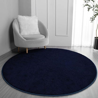 Round Area Rugs for Bedroom Living Room, 4x4 Navy Blue Super Soft Comfy Thickened Memory-Foam Indoor Circle Carpets, Modern Aesthetic Minimalist Carpet for Boys Girls Adults Nursery Home Décor - LeafyLoom