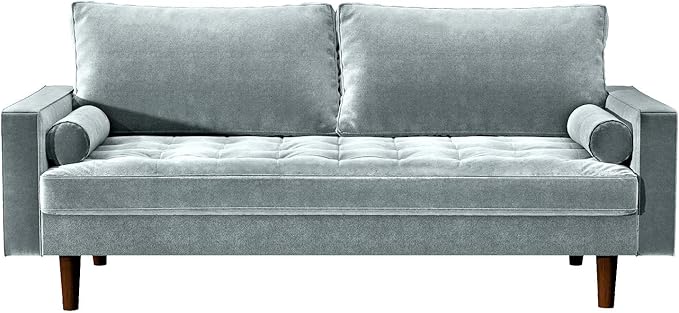 Womble Velvet Upholstered Living Room Diamond Tufted Chesterfield Sofa with Gleaming Nailheads, Steel Blue - LeafyLoom