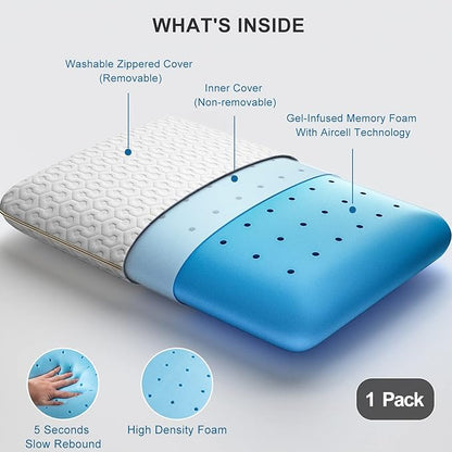 BedStory Memory Foam Pillow King - Medium Firm Gel Foam Pillows for Sleeping - Orthopedic King Size Bed Pillows for Neck Pain - Stomach & Back Sleepers - LeafyLoom