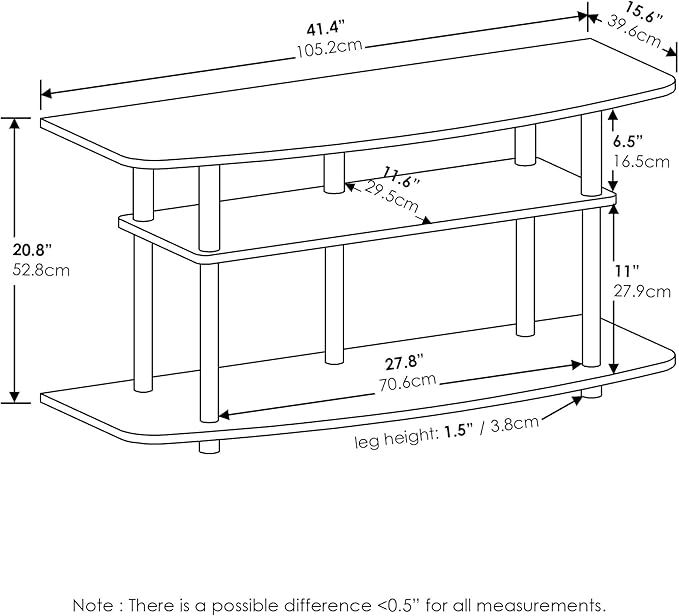 Furinno Frans Turn-N-Tube TV Stand for TV Size up to 43 Inch, 3-Tier, Black Oak - LeafyLoom