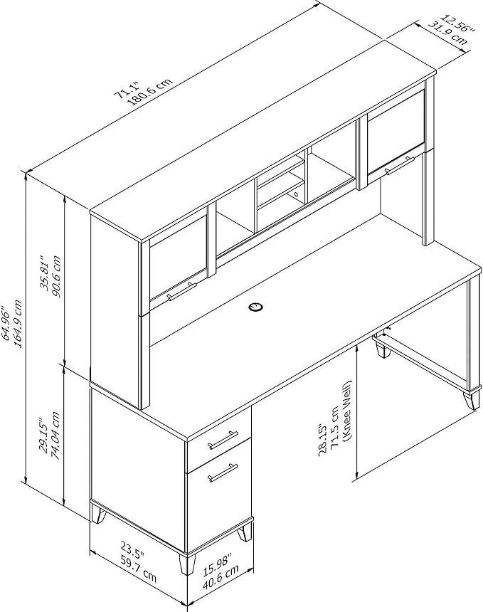 Bush SET018SG Somerset 72-Inch Computer Desk with Drawers and Hutch, Storm Gray - LeafyLoom