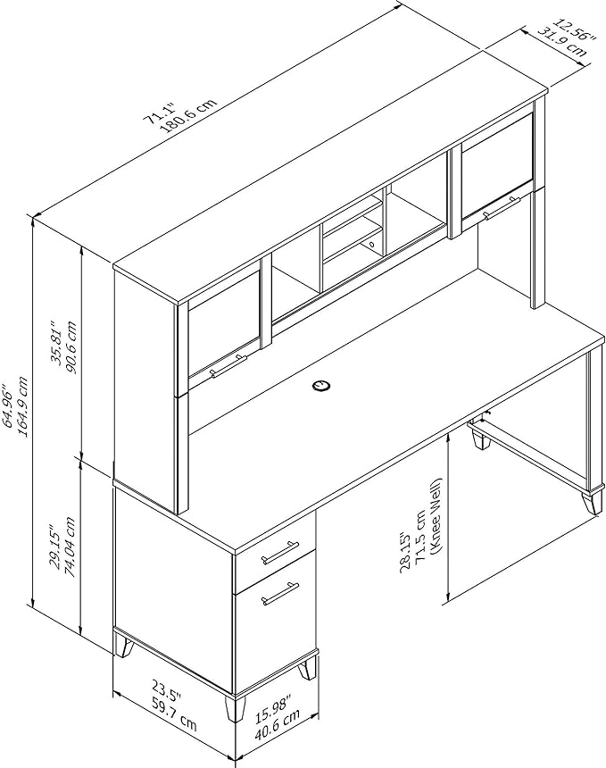 Bush Furniture Somerset 72W Office Desk with Drawers and Hutch in Hansen Cherry - LeafyLoom