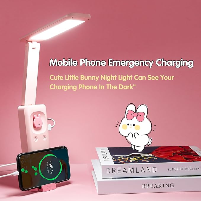 VAVOFO Desk Lamp Foldable Portable Cute Desk Lamp, Battery Powered Desk Lamp, Built-in 6000mAh Rechargeable, 3 Color Warm Pink Desk Lamp, USB C Rechargeable Desk Lamp, Cordless Desk Lamp, Battery Lamp - LeafyLoom