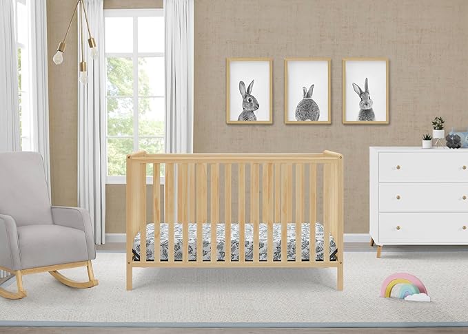 Delta Children Heartland 4-in-1 Convertible Crib, Natural + Twinkle Galaxy Crib and Toddler Mattress (Bundle) - LeafyLoom